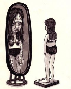 Visual representation of what somebody suffering with body dysmorphic disorder can see when they look in the mirror, sometimes this is a distorted version of themselves