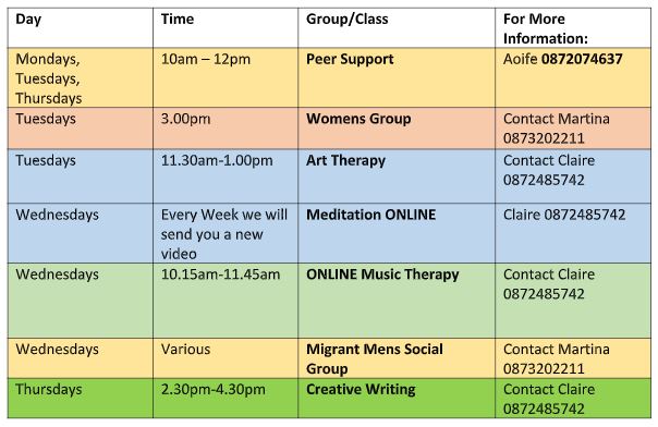 Le Chéile Timetable Oct/Nov 2020