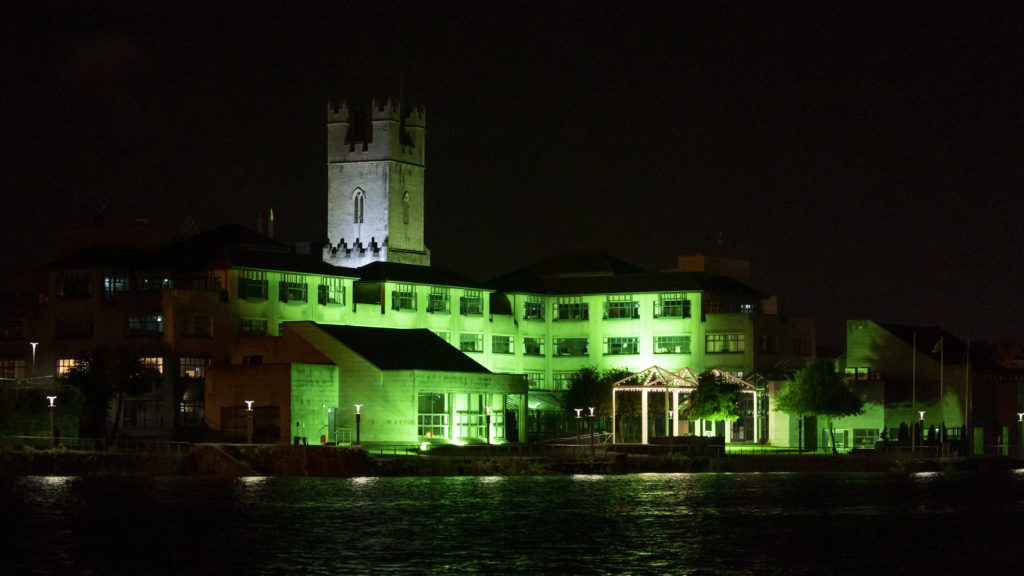 Limerick Mental Health Week Launch with Merchants Quay illuminated green in Limerick City.  Pic: Don Moloney