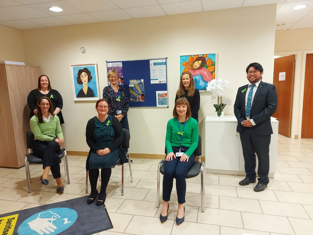 The Specialist Perinatal Mental Health Service based at University Maternity Hospital Limerick wearing green in support of Limerick Mental Health Week 2021