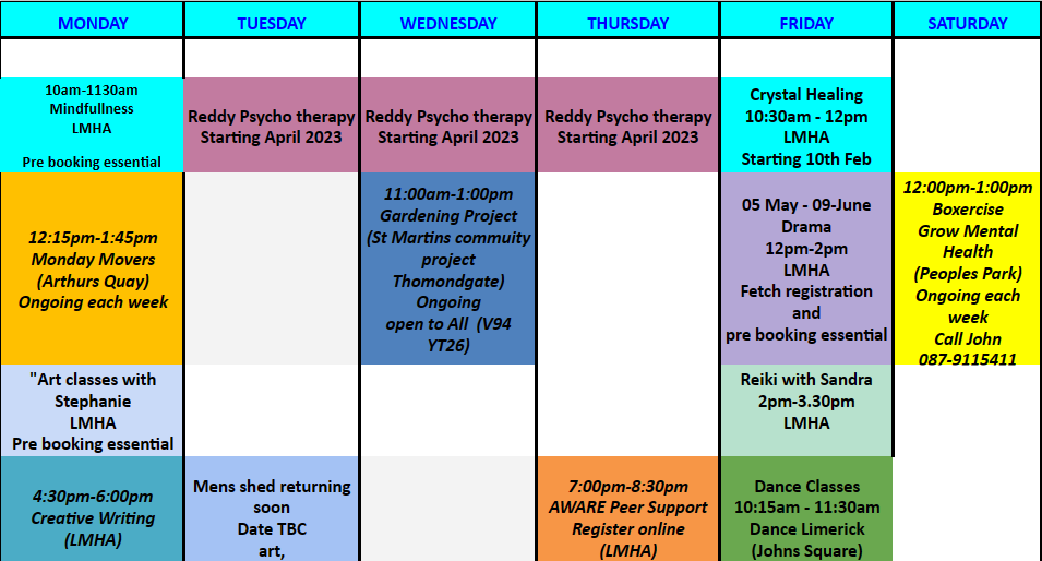 Class timetable for April 2023